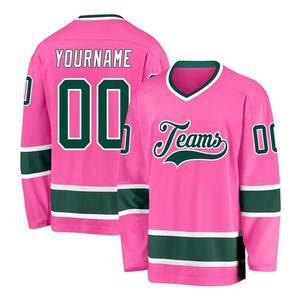 100% maillot d'équipe personnalisé en polyester haute chemise de hockey sur glace brodée en sergé respirant - Product Image 1