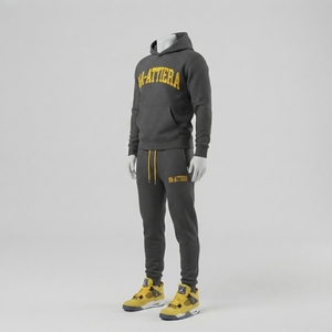 <b>mens</b> charcoal gray hoodie tracksuit set gold embroidery <b>pullover</b> sweatshirt jogger pants sportswear training running gym fitness - Product Image 4
