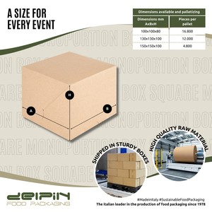 Caja de Papel Kraft Cuadrada Desechable Ecológica Hecha en Italia, Diseño Ranurado, Cierre Encajable Reciclable, Embalaje para Postres - Product Image 4