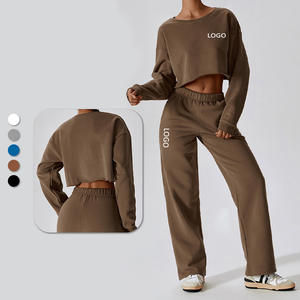 เสื้อสเวตเชิ้ตสไตล์ฮิปฮอปสำหรับผู้หญิง ชุดออกกำลังกายฤดูหนาว กางเกงสเวตแพนท์ทรงบานแบบสั่งทำ ชุดจ็อกเกอร์สำหรับผู้หญิง เสื้อสเวตเชิ้ตคอกลม - Product Image 2