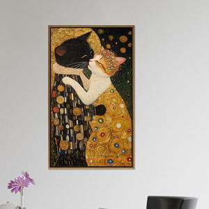Parodie de Gustav Klimt, art abstrait moderne imprimé sur toile, encadrement doré - Product Image 1