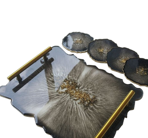 Coffee Tea Rectangular <b>Serving</b> Tray with Matching Coaster Resin <b>Serving</b> Tray Dinner <b>Set</b> <b>Dishes</b> Plates Service Tray - Product Image 1