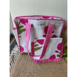 Sac fourre-tout artisanal « Poppies Dansantes » avec pochette brodée à volants, en tissu de coton, fermeture éclair, doublure en coton - Product Image 2