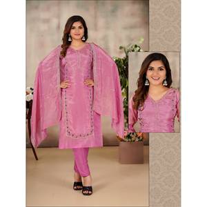 Ensemble Kurti, pantalon et dupatta brodés confortables pour femmes, longueur genou, en pur coton, style indien et pakistanais, vente en gros - Product Image 3