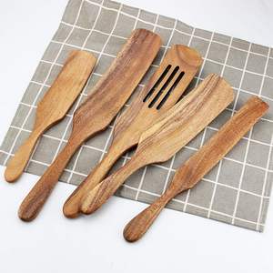 Ustensiles de cuisine en bois Ensemble de spatules en bois Vu à la télévision 5 pièces Ensemble d'ustensiles de cuisine en bois d'acacia naturel - Product Image 2