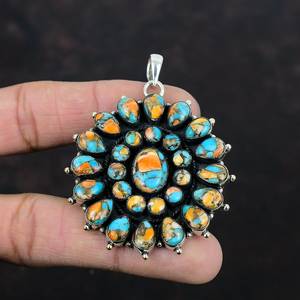 Colgante de piedras preciosas de ostra espinosa turquesa, racimo de varias piedras, colgante de Plata de Ley 925, ostra espinosa Kingman - Product Image 2