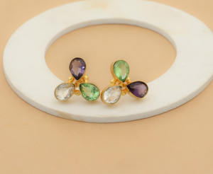 Pendientes de Botón de Latón Hechos a Mano, Diseño de Lágrima de Cuarzo Colorido, Joyería de Moda para Mujer - Product Image 3