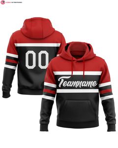 Sweat-shirt de sport 100% coton cousu sur mesure Sweat-shirt à capuche d'hiver noir or-ligne rouge Logo avant teint uni motif solide - Product Image 2