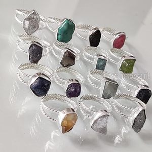 Rough Stone Jewelry Women's <b>Ring</b> Natural Ruby Emerald Tanzanite Lapis Quartz Gemstone Statement Jewelry 925 Sterling Silver <b>Ring</b> - Product Image 5