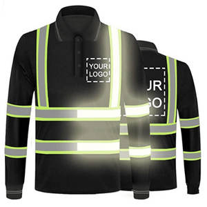 Summer Construction Full-Sleeve Safety <b>Hi</b> <b>Vis</b> Reflective Tape Working Wear Worker Polo <b>T</b>-<b>Shirts</b> - Product Image 3