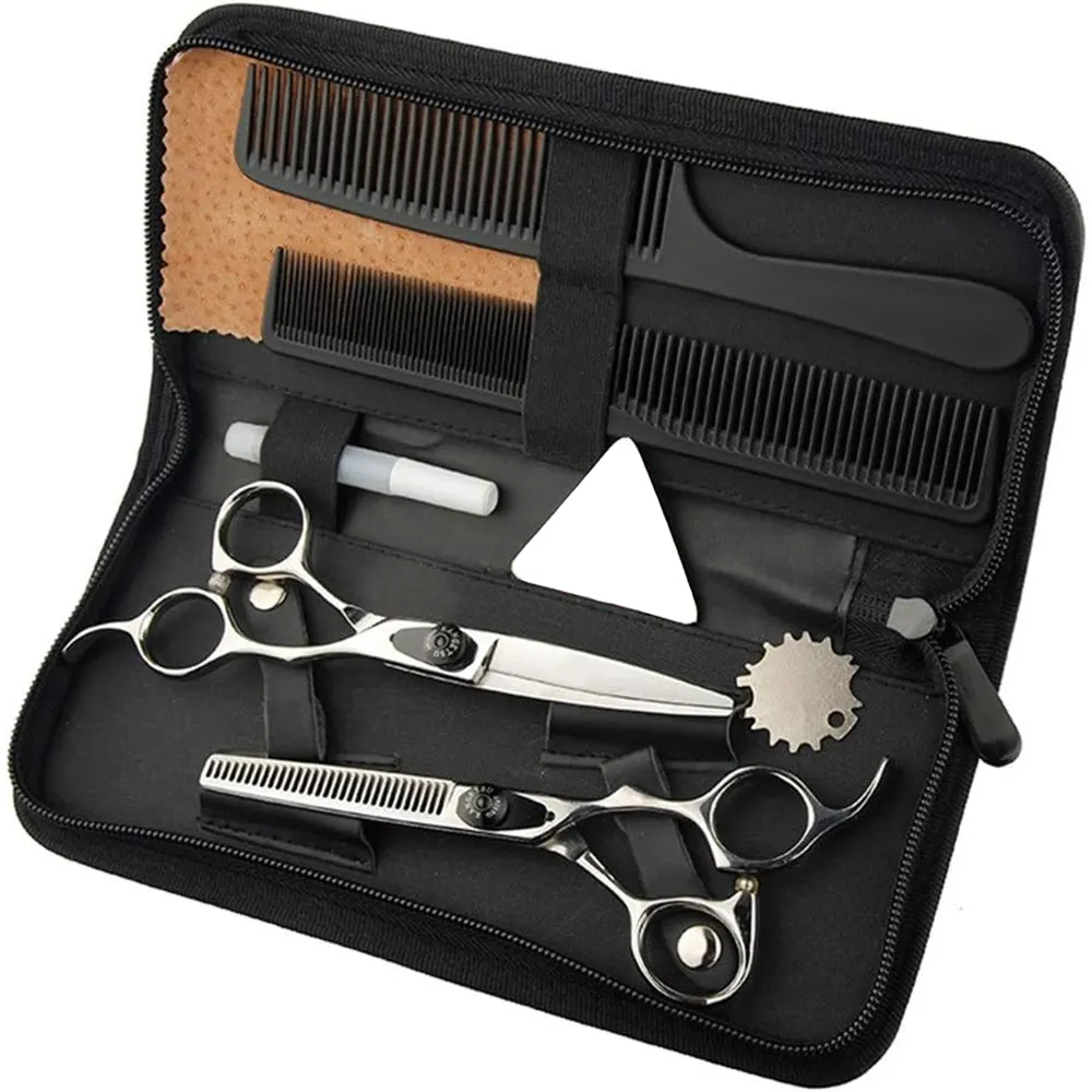 Kits De Ferramentas De Barbeiro De Aço Inoxidável Barber Hair Cutting Thinning Scissors Navalha E Pente Set Barber Salon Kit