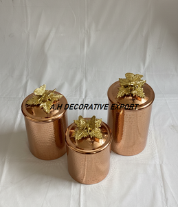 Ensemble de boîtes en métal martelé avec finition cuivre de luxe, plateau décoratif, bocaux de rangement pour la cuisine, vaisselle, utilisation pour les fêtes, couvercles en forme de citrouille - Product Image 5