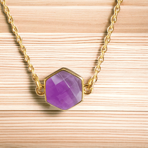 925 argent Sterling hexagone à facettes améthyste pierre précieuse lunette connecteur or Vermeil gros collier bijoux lunette réglage - Product Image 1