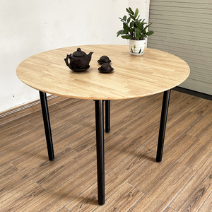 Midcentury Rubber Wood <b>Dining</b> <b>Table</b> <b>Set</b> with Powder-Coated Iron Legs 100cm <b>Round</b> <b>for</b> Parties - Product Image 3