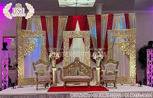 Superbes cadres de toile de fond de scène de mariage, dernier décor de scène de mariage sculpté doré, configuration de scène à thème doré - Product Image 2