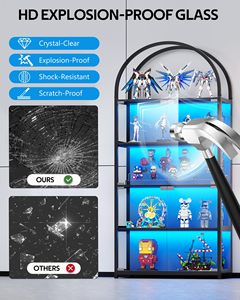 ตู้โชว์กระจกโค้งหรูหราพร้อมไฟ LED RGB, ตู้โชว์ 5 ชั้นสำหรับจัดแสดงของสะสม, ตู้โชว์สีดำทันสมัย - Product Image 4