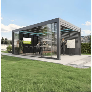 <span class=keywords><strong>Pérgola</strong></span> Bioclimática de Aluminio para Exteriores de 4x6m, 6x7, 10 Metros Cuadrados, Terraza <span class=keywords><strong>con</strong></span> Persianas y Puerta Corredera de Vidrio - Product Image 3