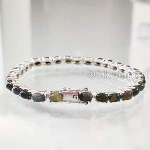 Bracelet pour femme en opale noire naturelle, pierre de naissance d'octobre, bijoux faits à la main pour mariage, Noël, bracelet en argent sterling 925 - Product Image 5