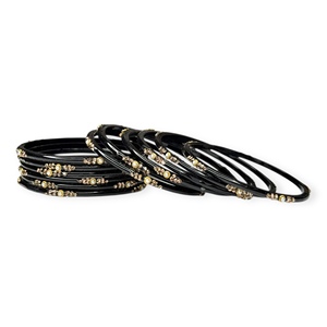 Bracelets en verre noir plaqués or tendance de qualité supérieure avec perle taille émeraude pour collection de mariage et de festival - Product Image 1