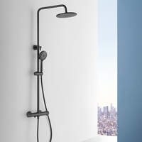 Ensemble de douche complet Arrow, noir chromé poli, laiton, mitigeur à poignée unique, valve en céramique, 3 fonctions, pluie et massage, fixation murale