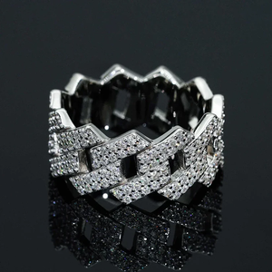 Pass Diamond Tester Hip Hop Bling D Color Moissanite Iced Out Bague à maillons cubains à 2 rangées pour hommes avec or véritable 14 carats - Product Image 5