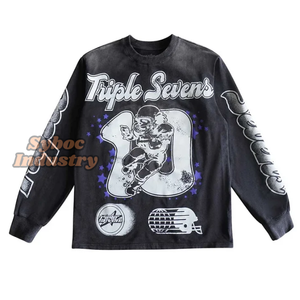 เสื้อยืดแขนยาวสองชั้นสำหรับผู้ชายซักแบบกรดเสื้อยืดผ้าฝ้าย200 GSM น้ำหนักมากแบบกำหนดเอง - Product Image 4