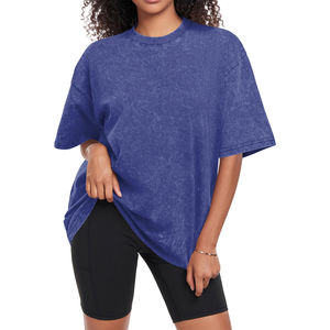 Camiseta de manga corta con cuello redondo Vintage de gran tamaño desgastada lavada con ácido de algodón 100% de alta calidad para mujer transpirable personalizada - Product Image 1