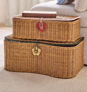 Coffrets à souvenirs bohèmes avec breloques décoratives, ensemble de 2 coffres tissés pour le rangement d'objets de famille - Product Image 1