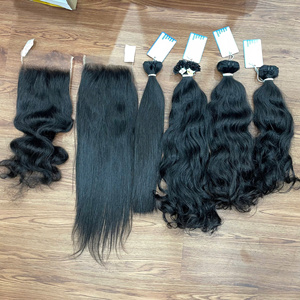 Grosse remise!!! Paquets de cheveux humains frisés bruts doublement étirés avec fermeture 100% extension de cheveux vietnamiens couleur naturelle - Product Image 2