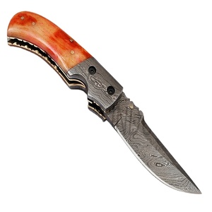 Navaja plegable de Damasco hecha a mano con funda de cuero (smk1231) - Product Image 1