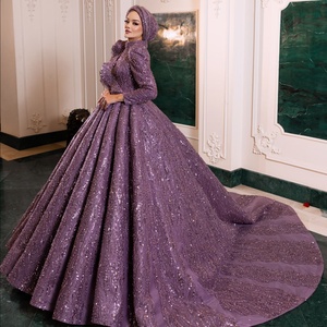 Hecho a mano satén pavo vestido de novia lujoso bordado tradicional hasta el suelo cintura Natural diseño elegante - Product Image 3