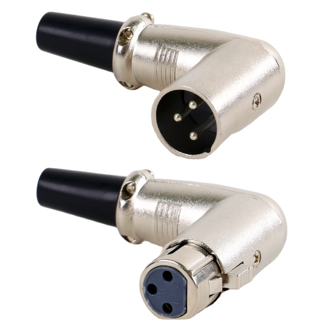 90° Elbow 3-Pin XLR Connector Set, Space-Saving Balanced Audio Plug for Rack Equipment