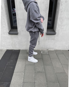 Black Acid Washed Full Zip up Vintage Distressed Stone Acid Washed Streetwear Sweatsuit Flared Sweatpants and Hoodie Sets Hombres - Product Image 4