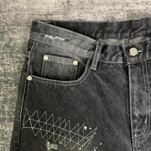 Short en jean déchiré de grande taille, sérigraphié et brodé de haute qualité, jorts pour hommes, jean vieilli délavé à l'acide, shorts pour hommes - Product Image 3