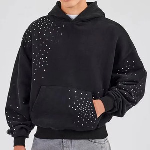 Sweatshirt Unisex Hoodies <b>Black</b> Cotton Oversized Acid Wash <b>Hoodie</b> Heavyweight Sun Faded Distressed Rhinestone <b>Zip</b> <b>up</b> Hoodies - Product Image 5