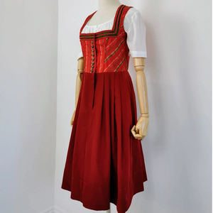Venta al por mayor señoras Dirndl vestido único estilo bávaro 100% algodón botón frontal patrón sólido tejido frente vestido ecológico - Product Image 2