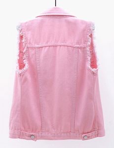 Gilet en jean décontracté pour femme, veste sans manches effilochée, avec hauts déchirés, sublimation personnalisée pour l'hiver - Product Image 1
