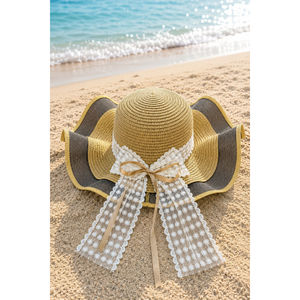Sombrero de Paja con Estampado de Camello, Borde de Tul y Encaje, Sombrero Flexible de Rafia y Papel para Uso en Exteriores y Fiestas - Product Image 2