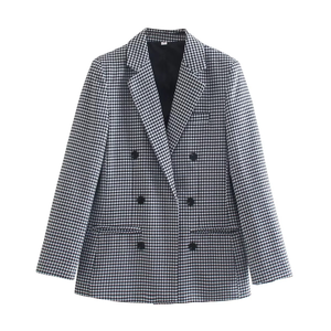 Automne printemps nouveau solide tissé Blazer veste femmes bureau Double boutonnage bouton col cranté 5 couleurs vêtements d'extérieur élégant - Product Image 4