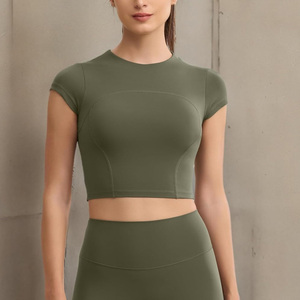 Womens custom fitness crop <b>tops</b> breathable summer gymwear oem activewear workout apparel with logo and private label options - Product Image 6