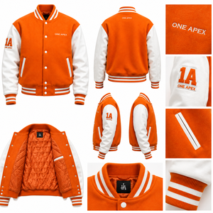 ONEAPEX Custom Orange Hooded Varsity/Letterman <b>Jacket</b> Premium Wool <b>Leather</b> Sleeves Breathable Winter OEM ODM Private Label - Product Image 5