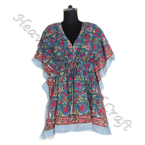 Nouvelle arrivée 2024 indien main bloc imprimé caftan Robe KFCS052 Robe d'été Kimono vacances coupe ample Robe vêtements pour femmes - Product Image 3