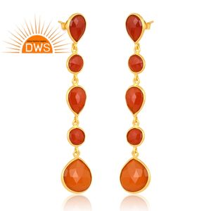 ต่างหูห้อยอัญมณีโอนิกซ์สีแดงชุบทอง18K ต่างหูเงินสเตอร์ลิงเครื่องประดับแบบห้อย - Product Image 2