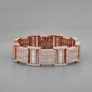 สร้อยข้อมือเพชรแบบฮิปฮอปทำจากเพชรมอสซาไนท์ออกแบบได้ตามต้องการกำไลข้อมือชุบโรสโกลด์แท้18K - Product Image 4