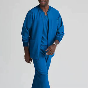 Blouse médicale unisexe tendance hiver noire avec logo et couleurs personnalisés, en tissu peigné, séchage rapide et respirante - Product Image 2