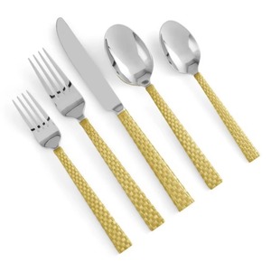 Juego de 5 cubiertos de acero inoxidable, ideal para cocina, comedor, uso doméstico, cubiertos chapados en color dorado, mango de metal clásico - Product Image 5