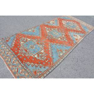 Tapis turc vintage de 4,7 pieds X 10,9 pieds-Style Yoruk classique avec des accents orange et bleu en laine support en latex pour adolescents - Product Image 2