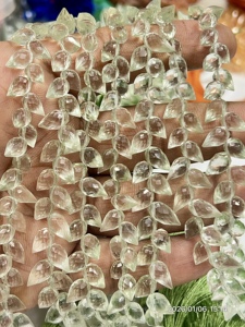 Alif International AAA Cuarzo Amatista Verde Natural Facetado en Forma de Briolette y Lágrima, Taladrado de Lujo, Hilo de 8 Pulgadas, 6x9mm Aprox. Aigs - Product Image 6