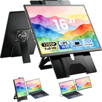 Écran d'extension portable IPS LCD 16 pouces 1200P FHD pour ordinateur portable, moniteur rotatif à 360° avec réglage en hauteur Type-C, Plug & Play pour usage professionnel