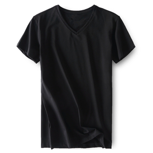 100% material de algodón personalizado cuello en V camisetas personalizadas camisetas para hombres bambú algodón gimnasio secado rápido cuello en V camiseta para hombres - Product Image 5